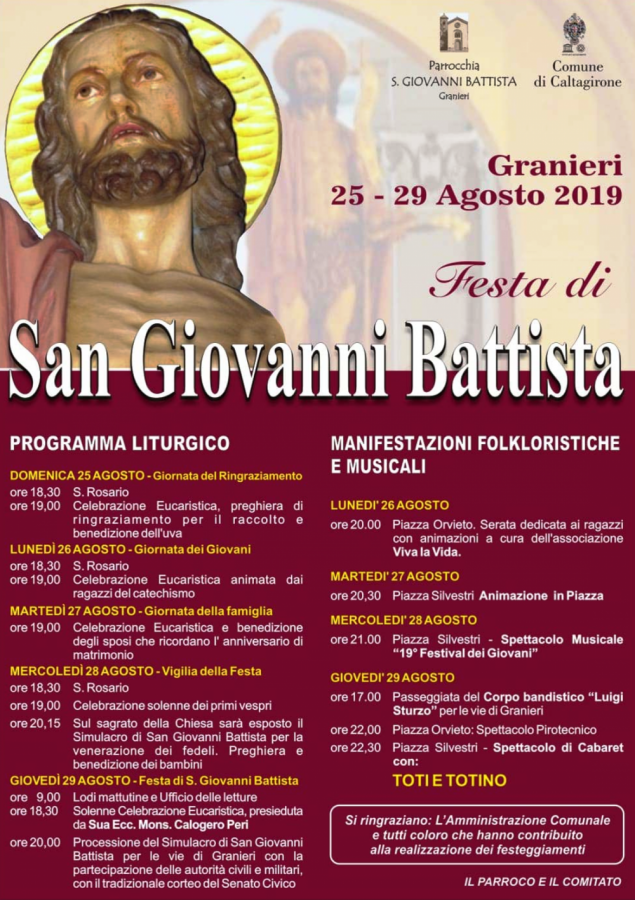 Frazione caltagironese di Granieri, 25-29 agosto, festa san Giovanni Battista